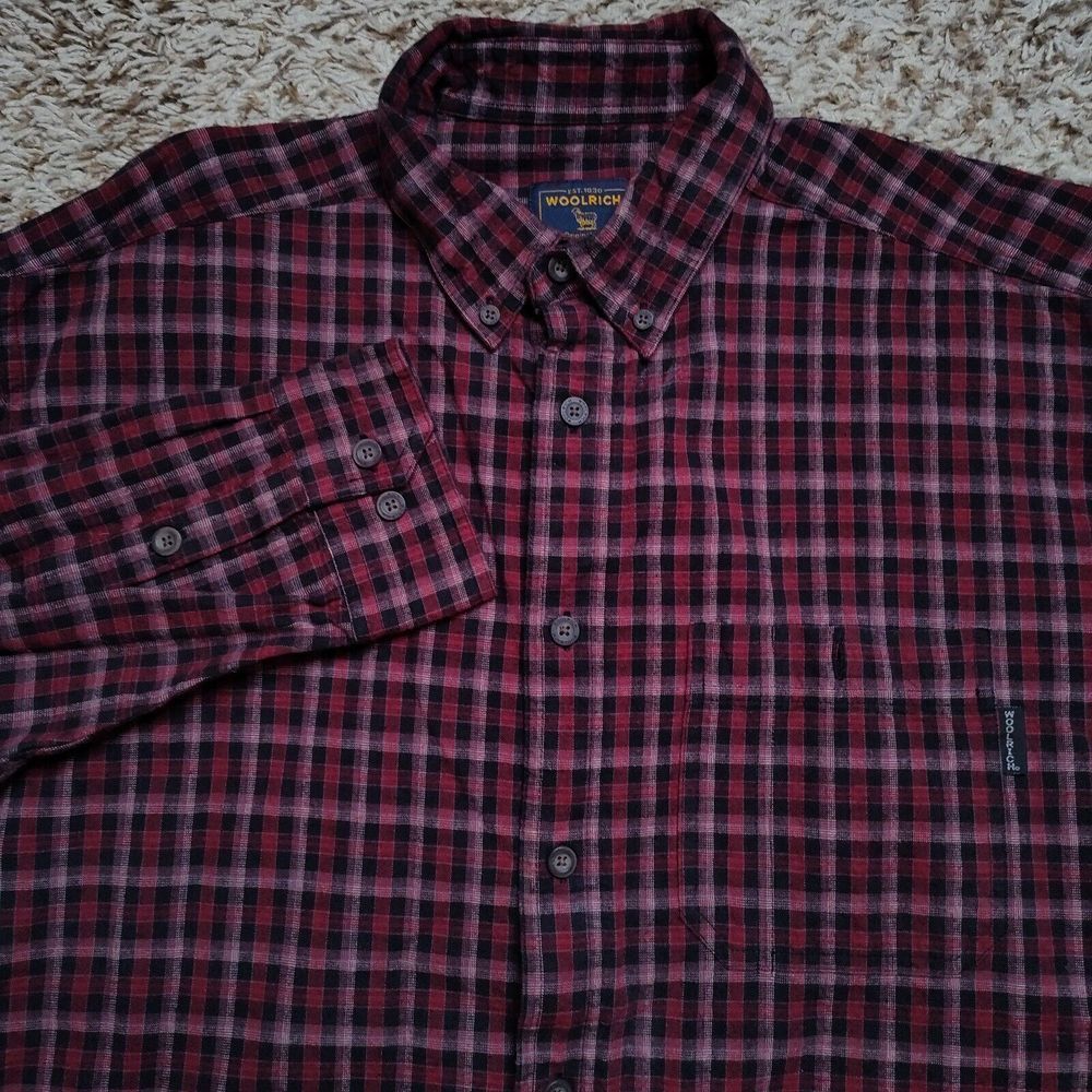 WOOLRICH Red Plaid Men Sz XL Oxford Long Sleeve Button Up Shirt